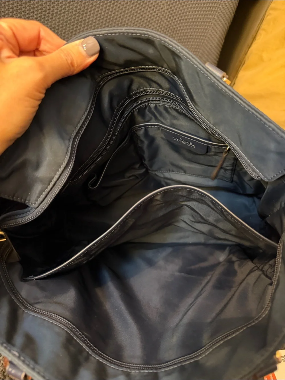 Michael Kors Navy Nylon Tote with Gold Accent Logo Charm